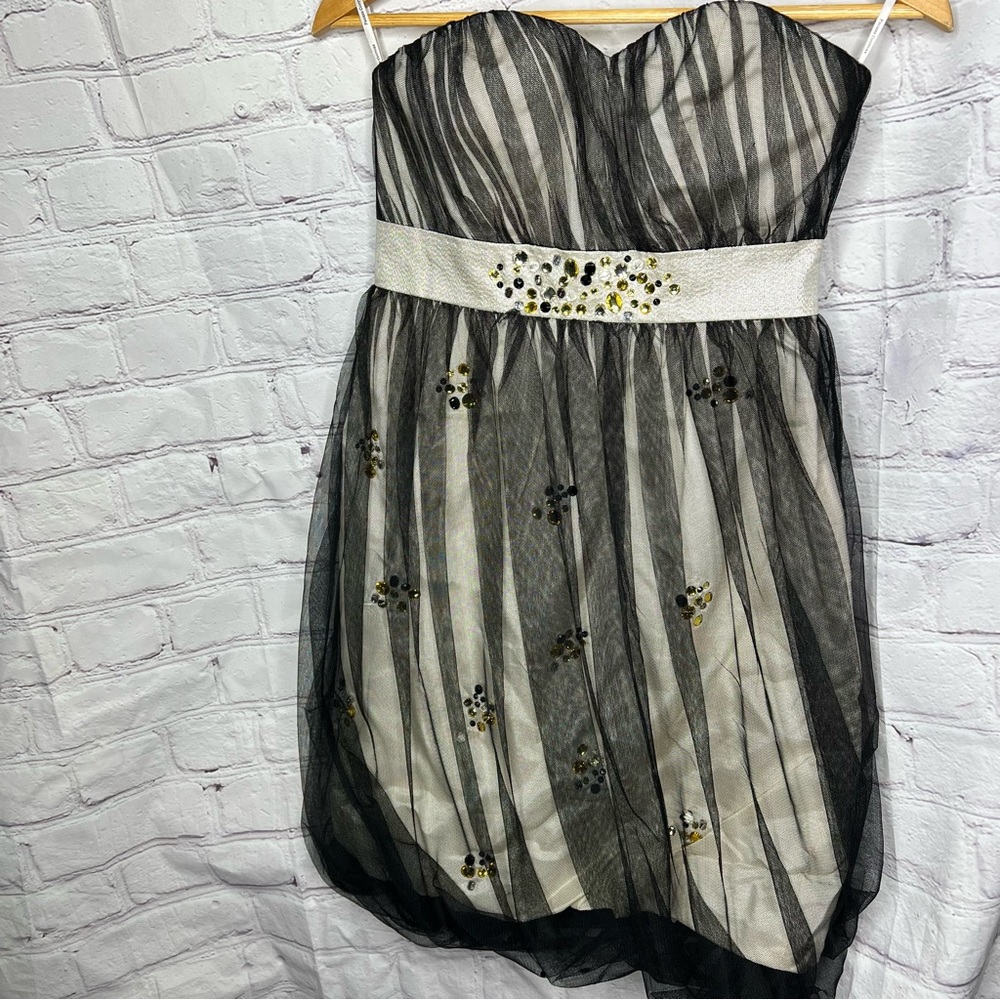 Phoebe Couture Strapless Cocktail Dress, Black & Cream, Lace Overlay, Size 2